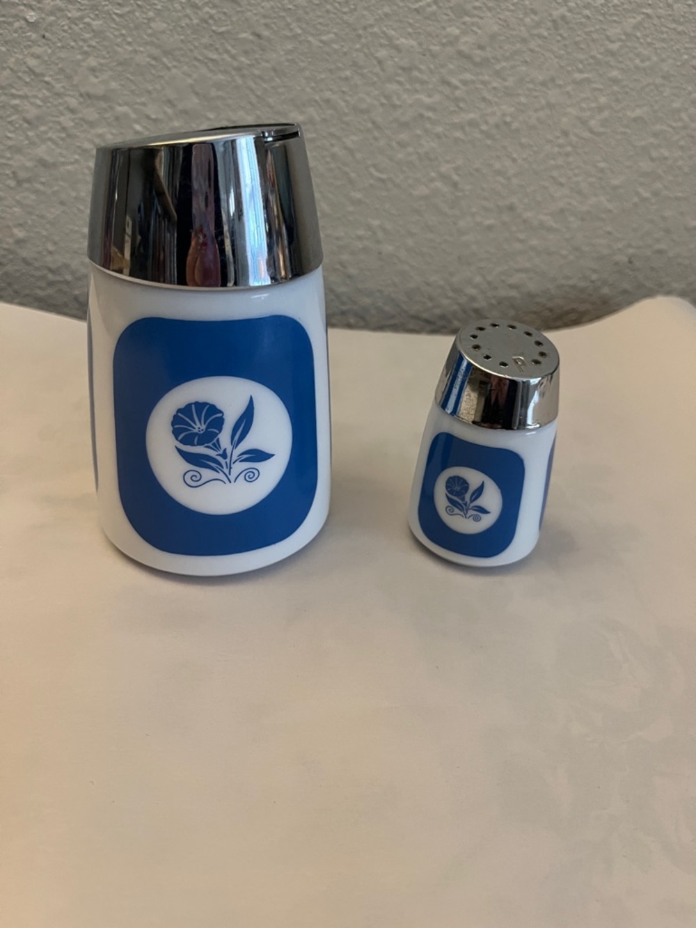 Vintage Dispensers Inc. “Blue Morning Glory” Sugar Dispenser and Pepper Shaker